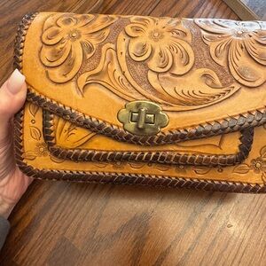 Hand tooled vintage Leather Clutch
